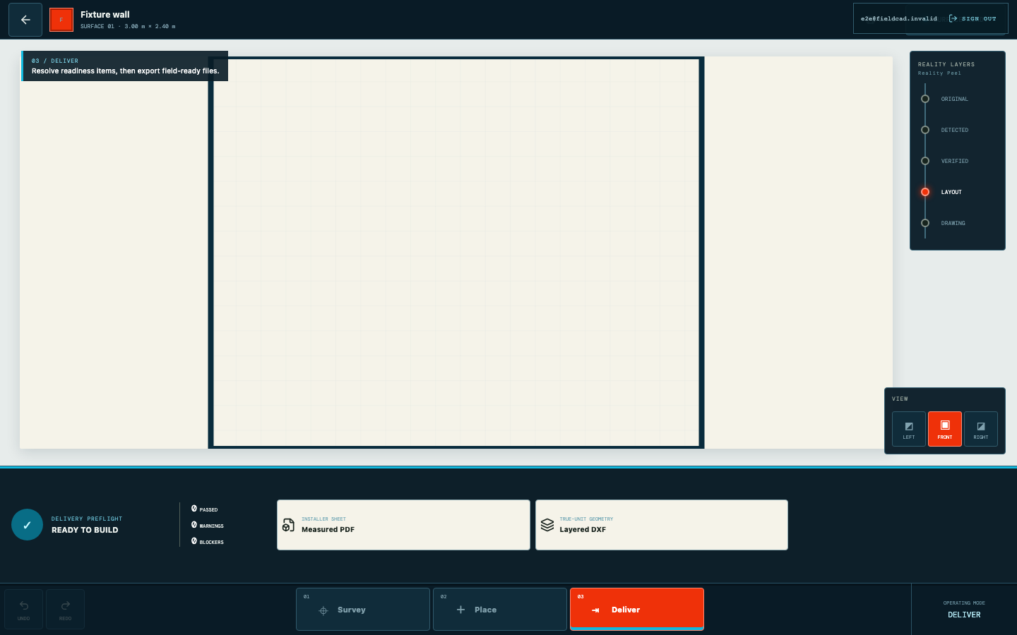 Exporta la hoja de instalación — interfaz de FieldCAD en inglés