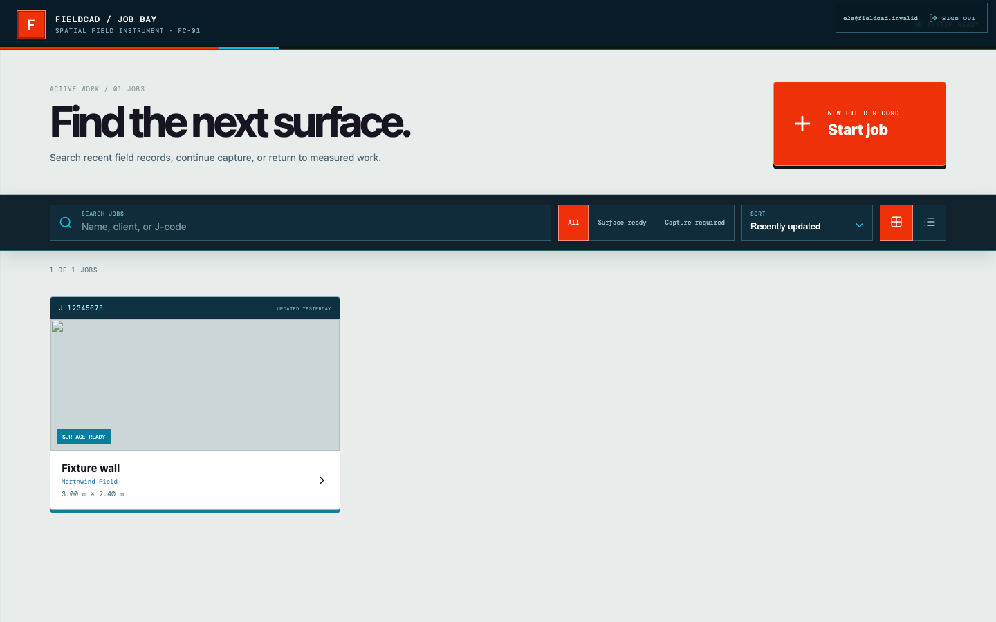 Captura el muro de instalación — interfaz de FieldCAD en inglés