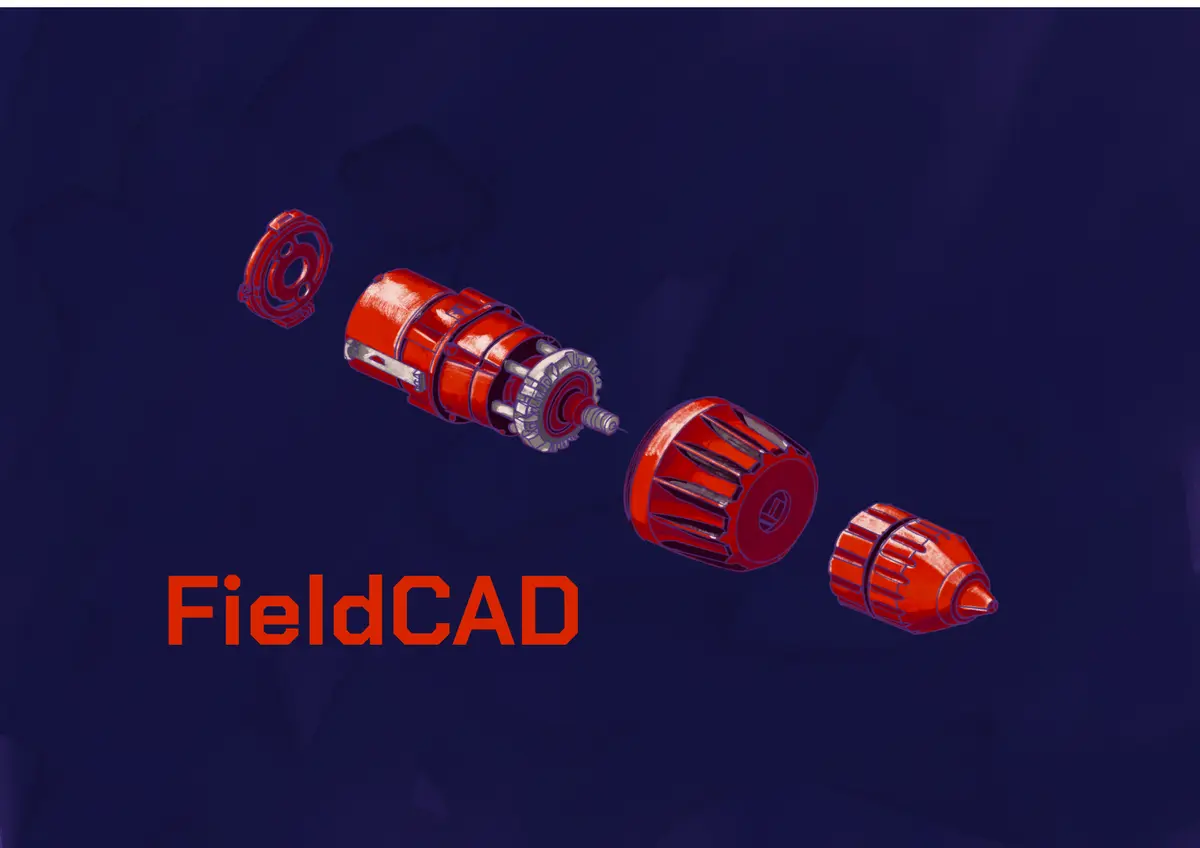 Exploded drill assembly representing the FieldCAD workflow